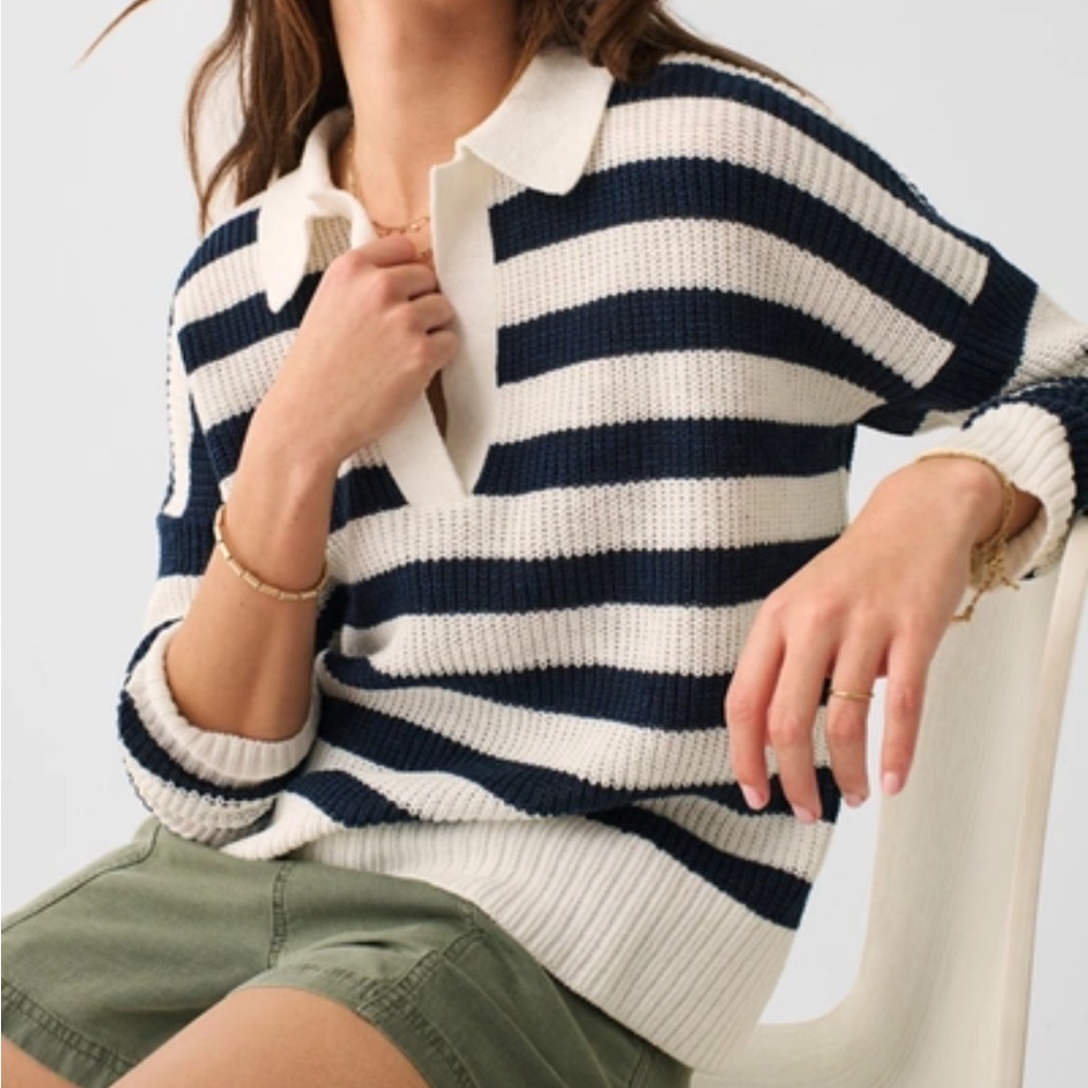 Faherty Miramar Polo In Mariner Stripe Women's Sweater NWOT
